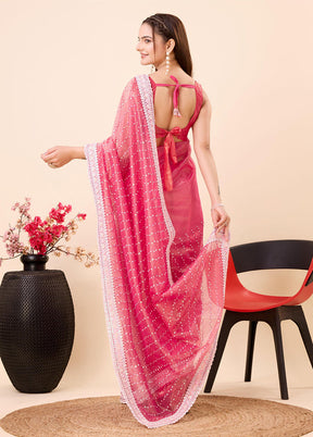 Pink Net Saree With Blouse Piece