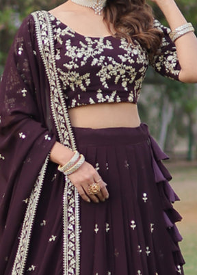 3 Pc Coffee Georgette Semi Stitched Lehenga Set