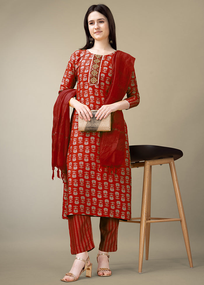 3 Pc Maroon Readymade Rayon Suit Set