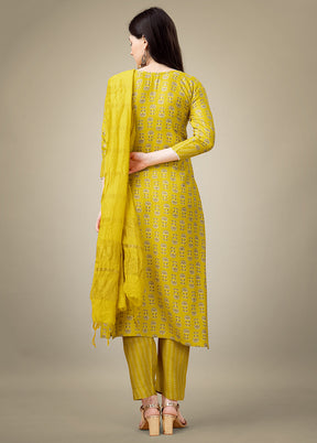 3 Pc Yellow Readymade Rayon Suit Set