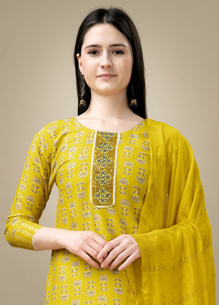 3 Pc Yellow Readymade Rayon Suit Set