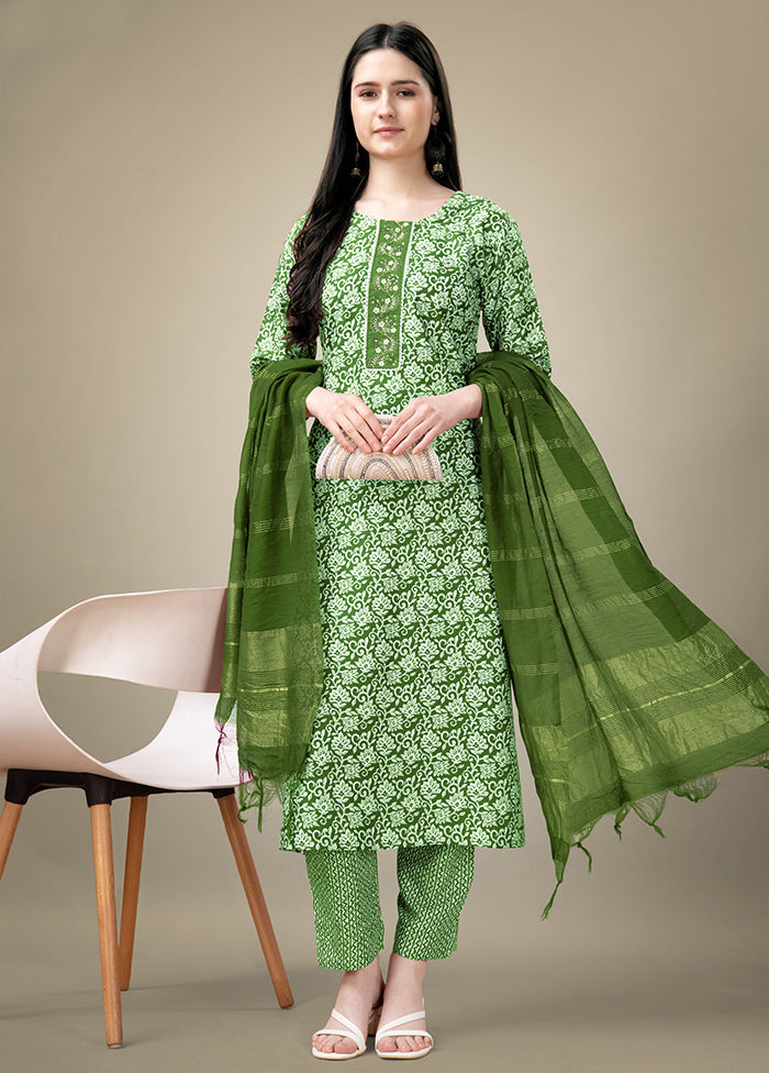 3 Pc Green Readymade Rayon Suit Set