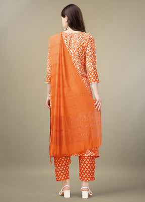 3 Pc Orange Readymade Rayon Suit Set