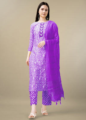 3 Pc Purple Readymade Rayon Suit Set