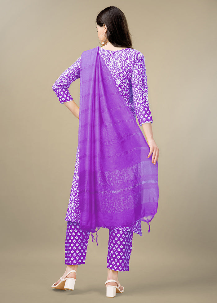 3 Pc Purple Readymade Rayon Suit Set