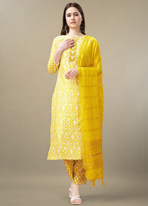 3 Pc Yellow Readymade Rayon Suit Set