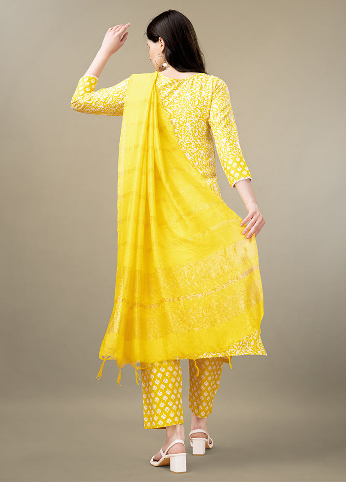 3 Pc Yellow Readymade Rayon Suit Set