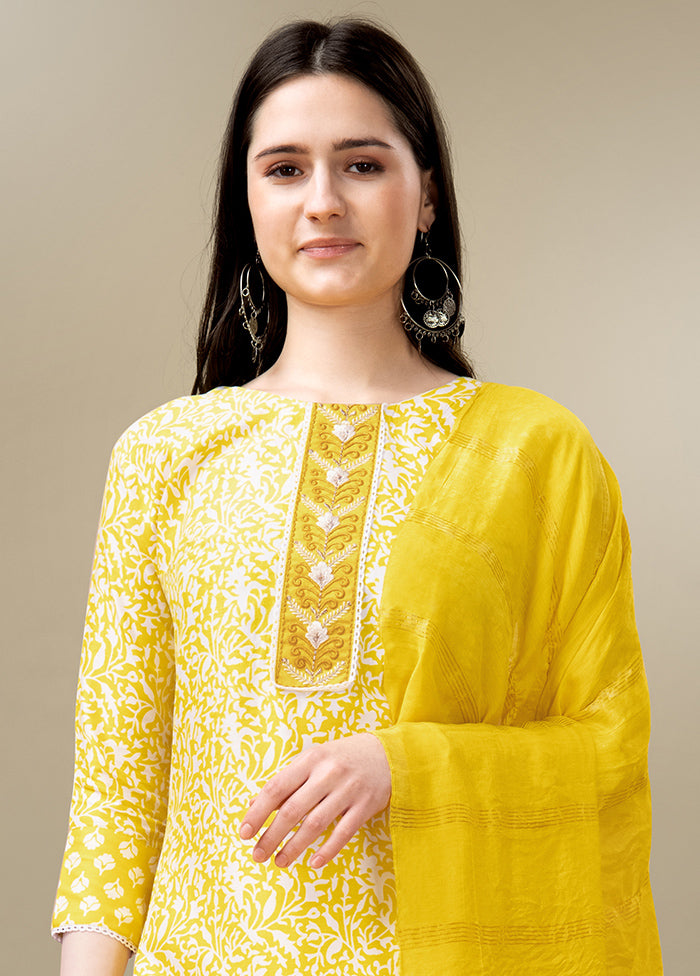 3 Pc Yellow Readymade Rayon Suit Set