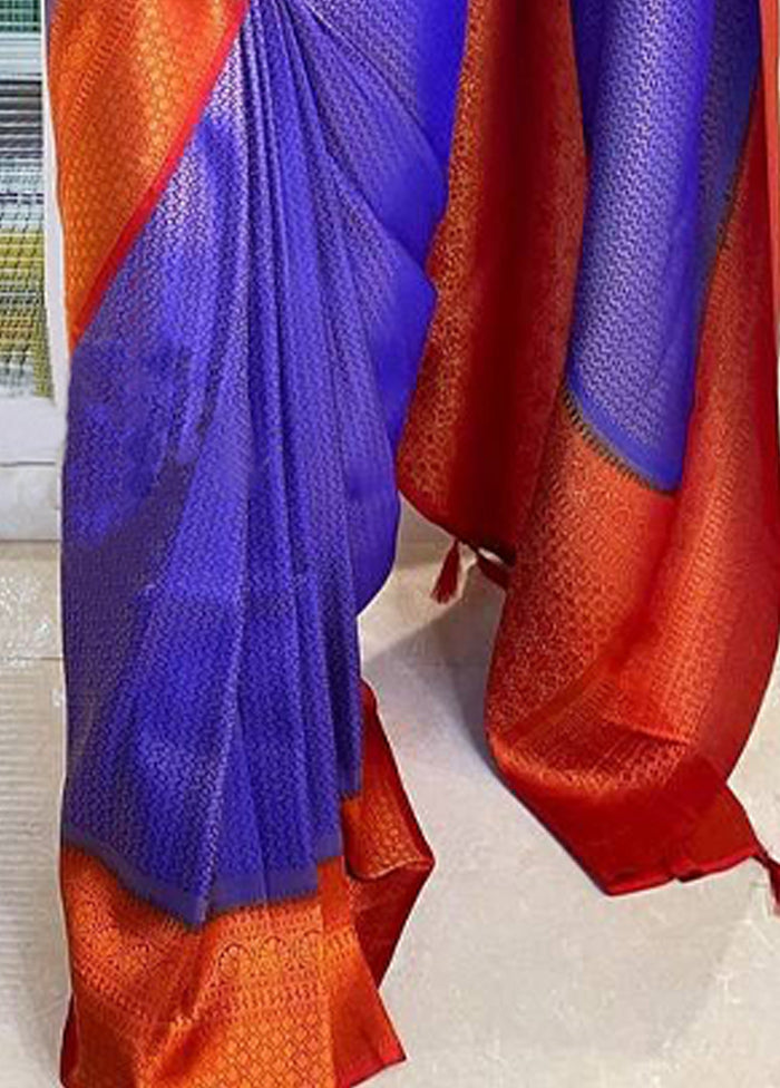 Navy Blue Banarasi Silk Saree With Blouse Piece