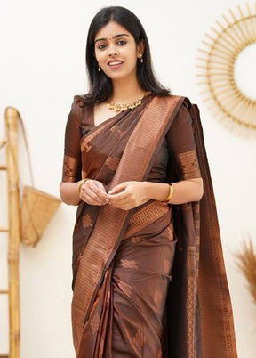 Coffee Banarasi Silk Saree With Blouse Piece