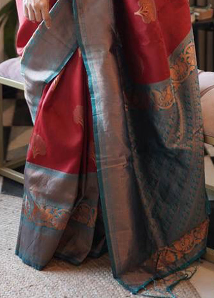 Maroon Banarasi Silk Saree With Blouse Piece