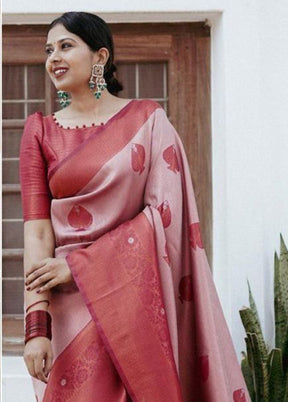 Pink Banarasi Silk Saree With Blouse Piece