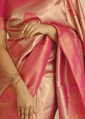 Peach Banarasi Silk Saree With Blouse Piece