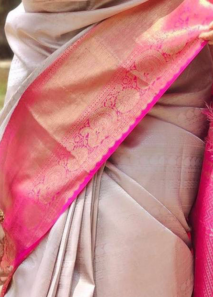 Grey Banarasi Silk Saree With Blouse Piece