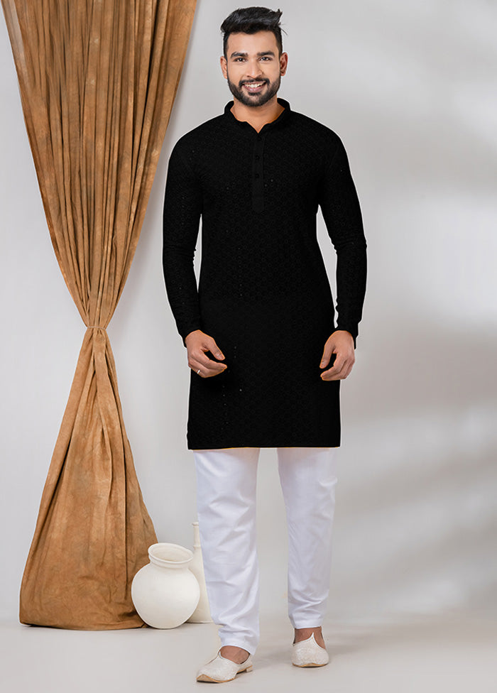 Black Silk Kurta And Pajama Set