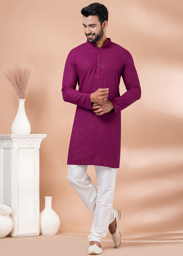 Magenta Silk Kurta And Pajama Set