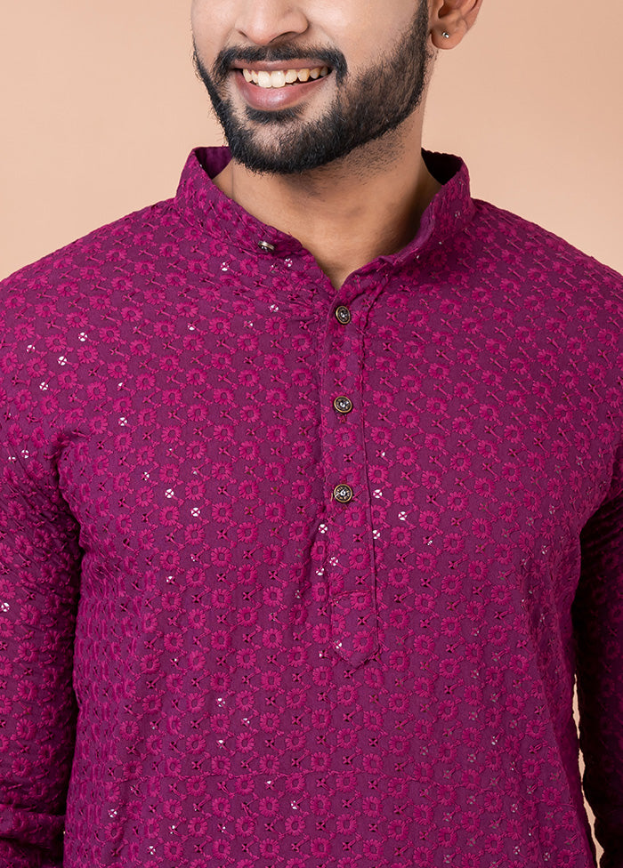 Magenta Silk Kurta And Pajama Set