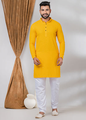 Mustard Silk Kurta And Pajama Set