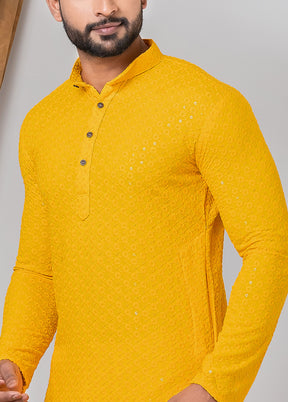 Mustard Silk Kurta And Pajama Set