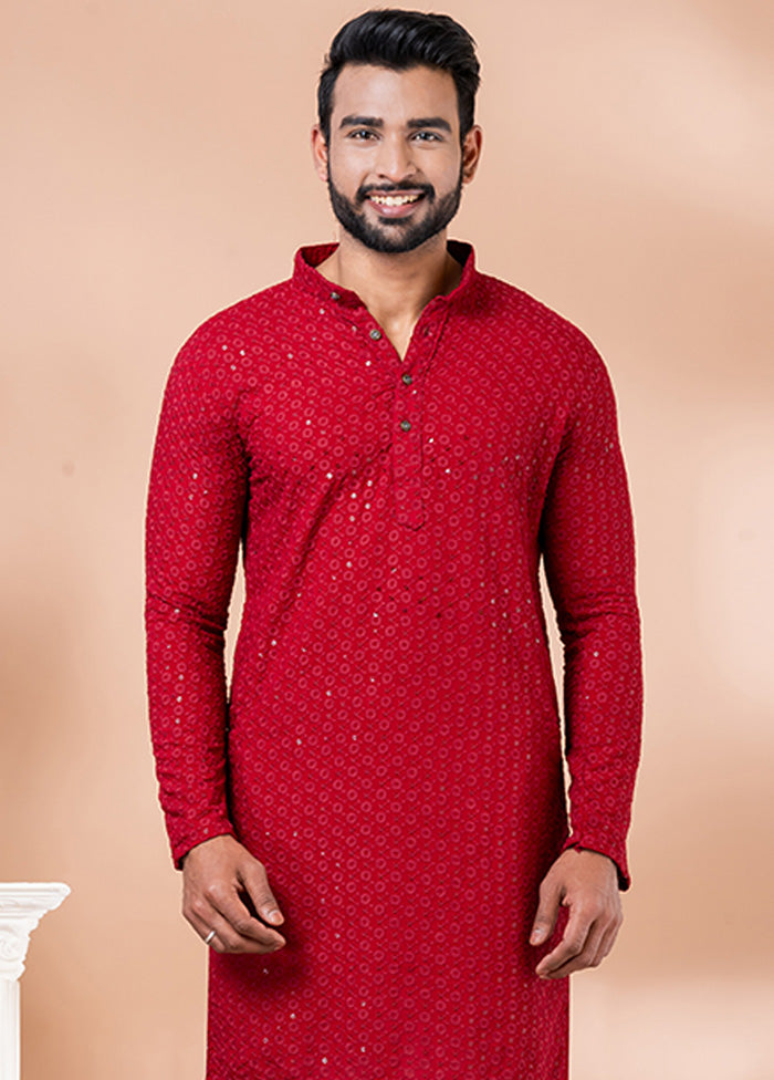 Red Silk Kurta And Pajama Set