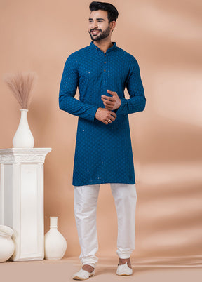 Teal Silk Kurta And Pajama Set