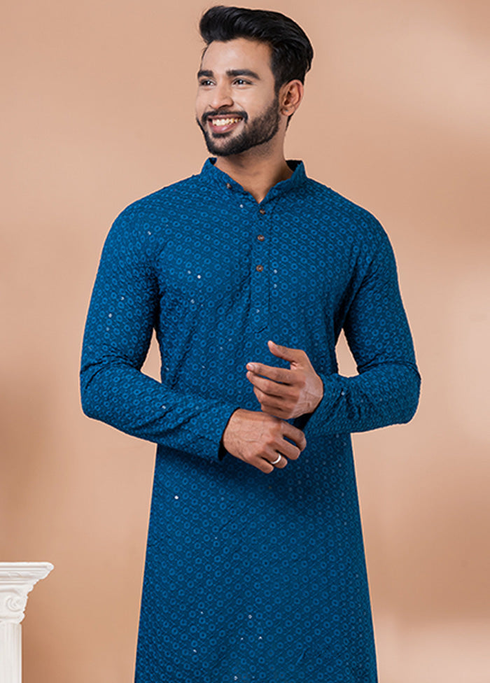 Teal Silk Kurta And Pajama Set