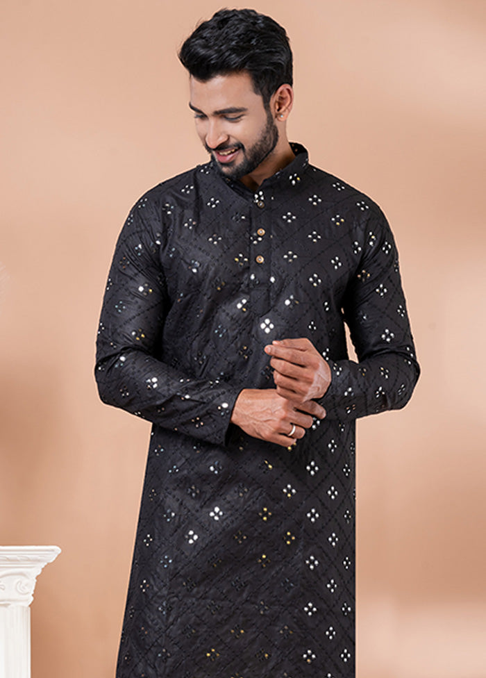 Black Cotton Kurta And Pajama Set