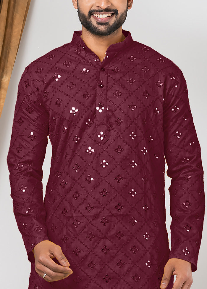 Maroon Cotton Kurta And Pajama Set