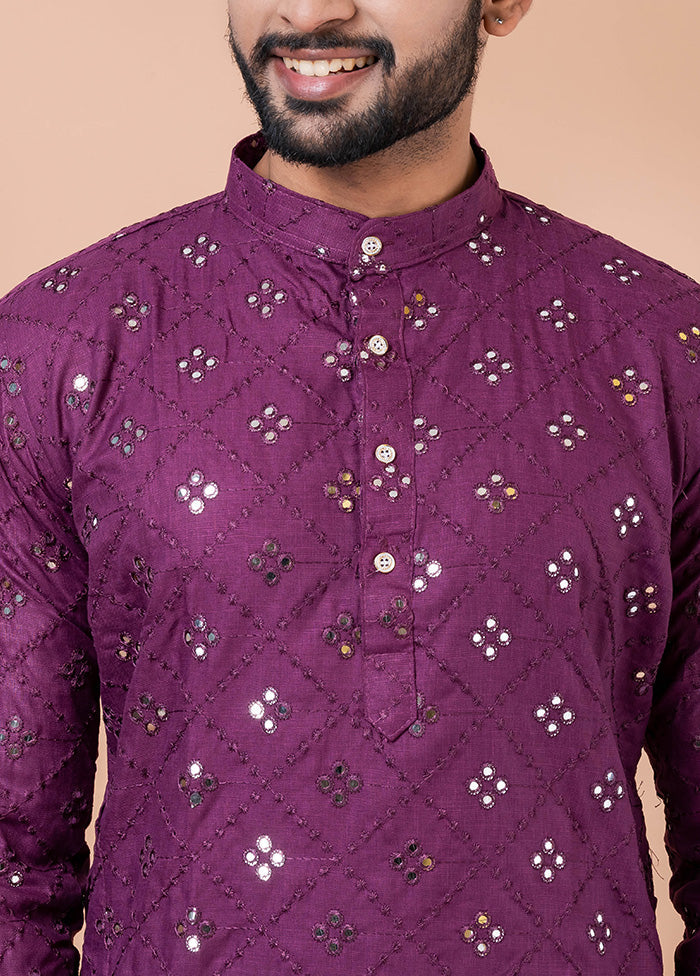 Purple Cotton Kurta And Pajama Set