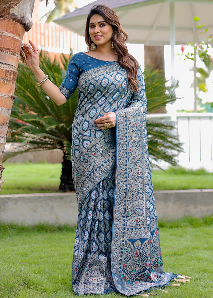 Blue Pure Silk Saree With Blouse Piece