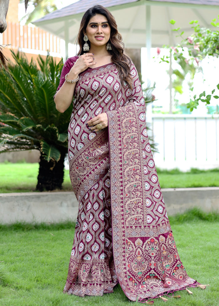 Wine Pure Silk Saree With Blouse Piece