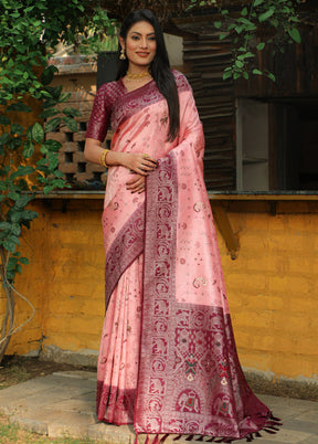 Pink Pure Dupion Silk Saree With Blouse Piece