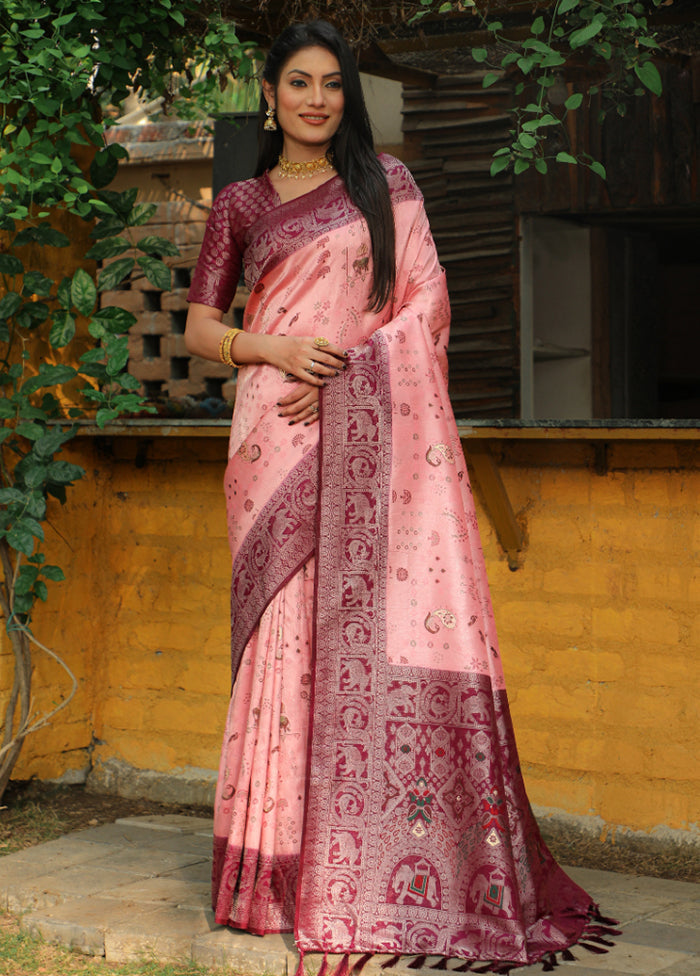 Pink Pure Dupion Silk Saree With Blouse Piece