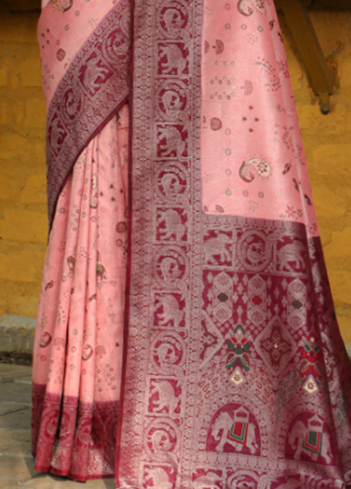 Pink Pure Dupion Silk Saree With Blouse Piece