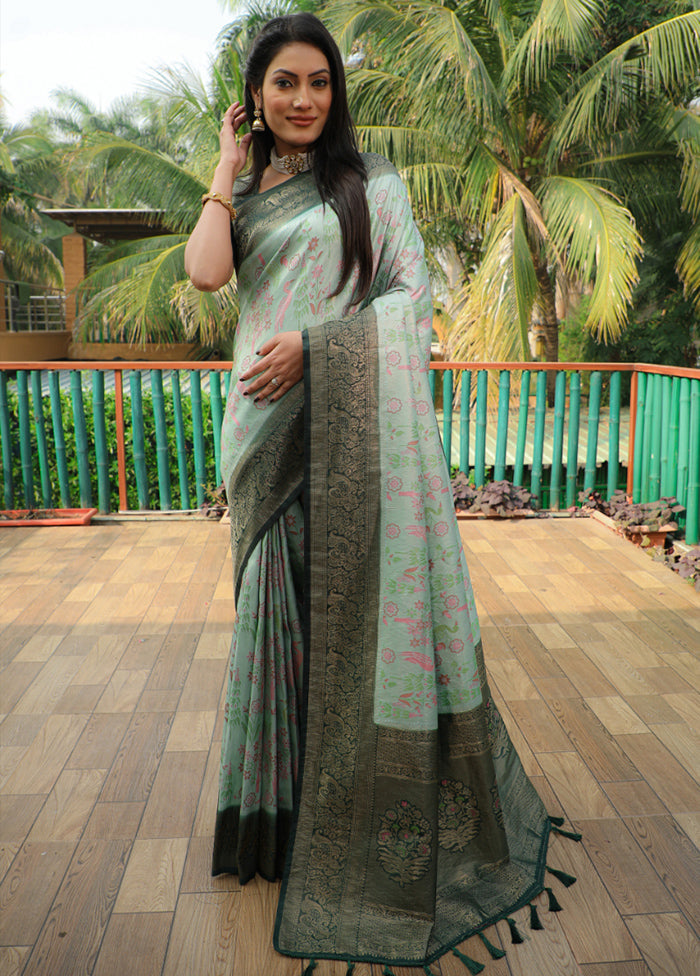 Aqua Dupion Silk Saree With Blouse Piece