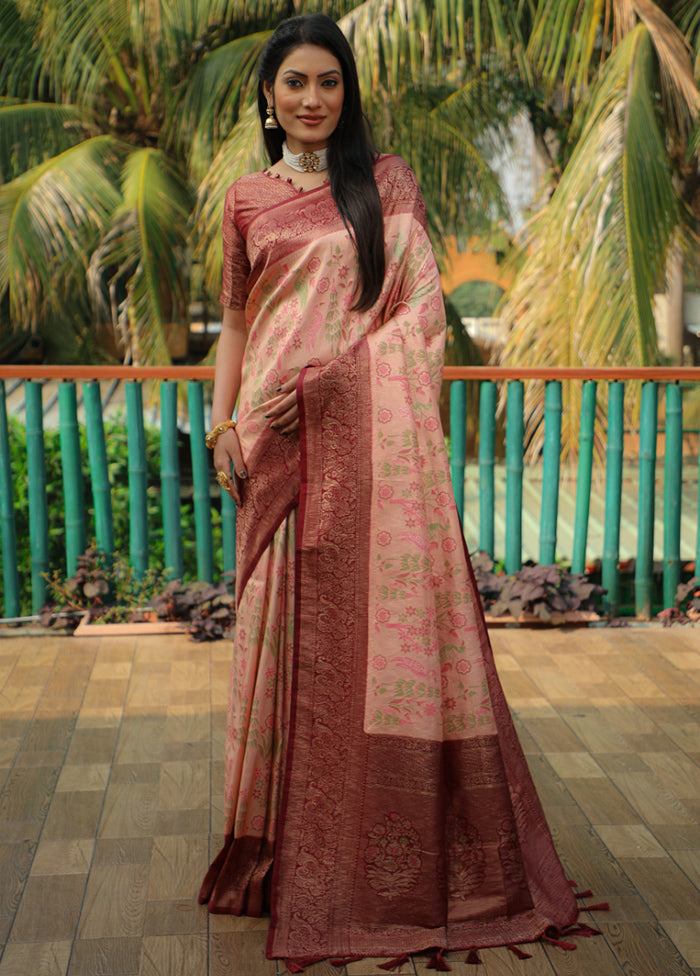 Peach Dupion Silk Saree With Blouse Piece