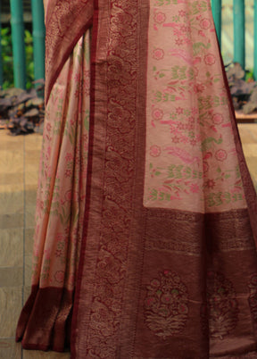 Peach Dupion Silk Saree With Blouse Piece