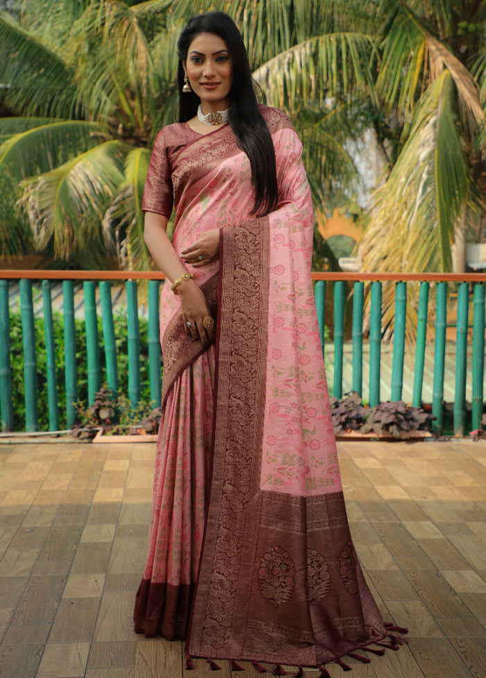 Pink Dupion Silk Saree With Blouse Piece