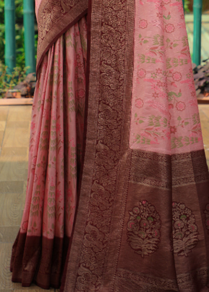 Pink Dupion Silk Saree With Blouse Piece