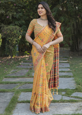 Mustard Cotton Saree With Blouse Piece