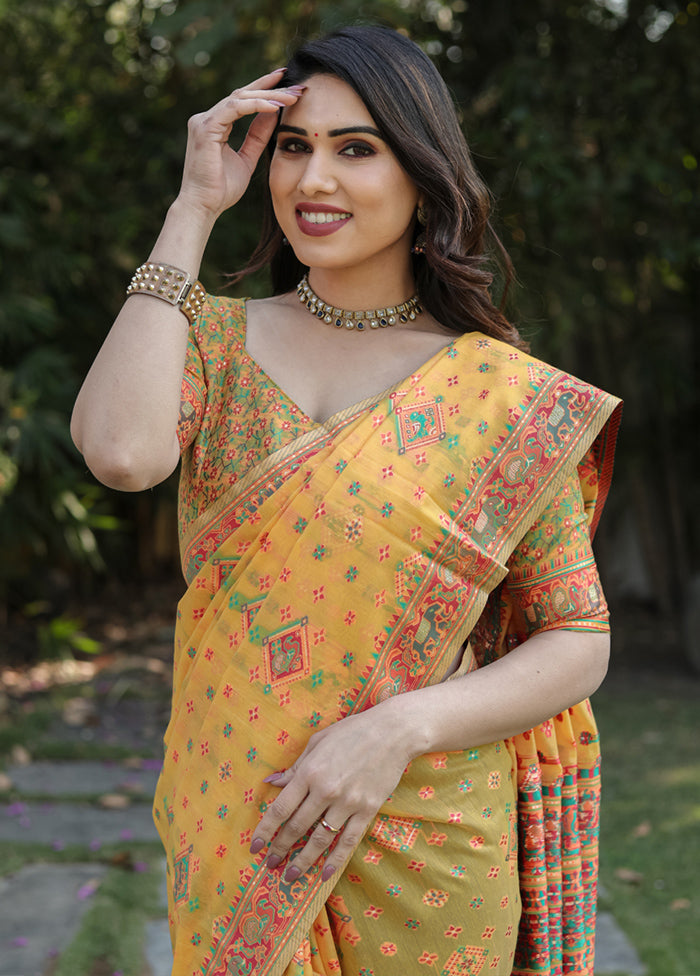 Mustard Cotton Saree With Blouse Piece