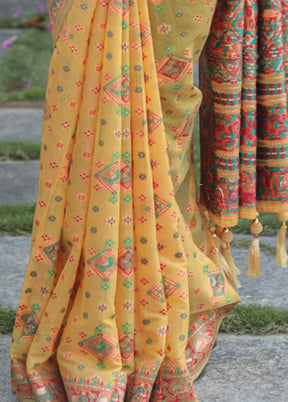 Mustard Cotton Saree With Blouse Piece