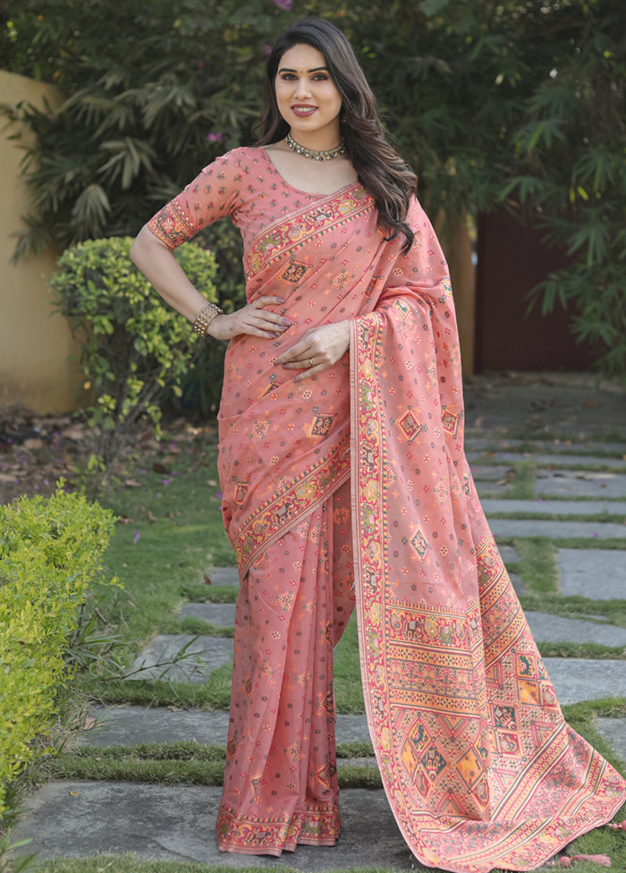 Pink Cotton Saree With Blouse Piece