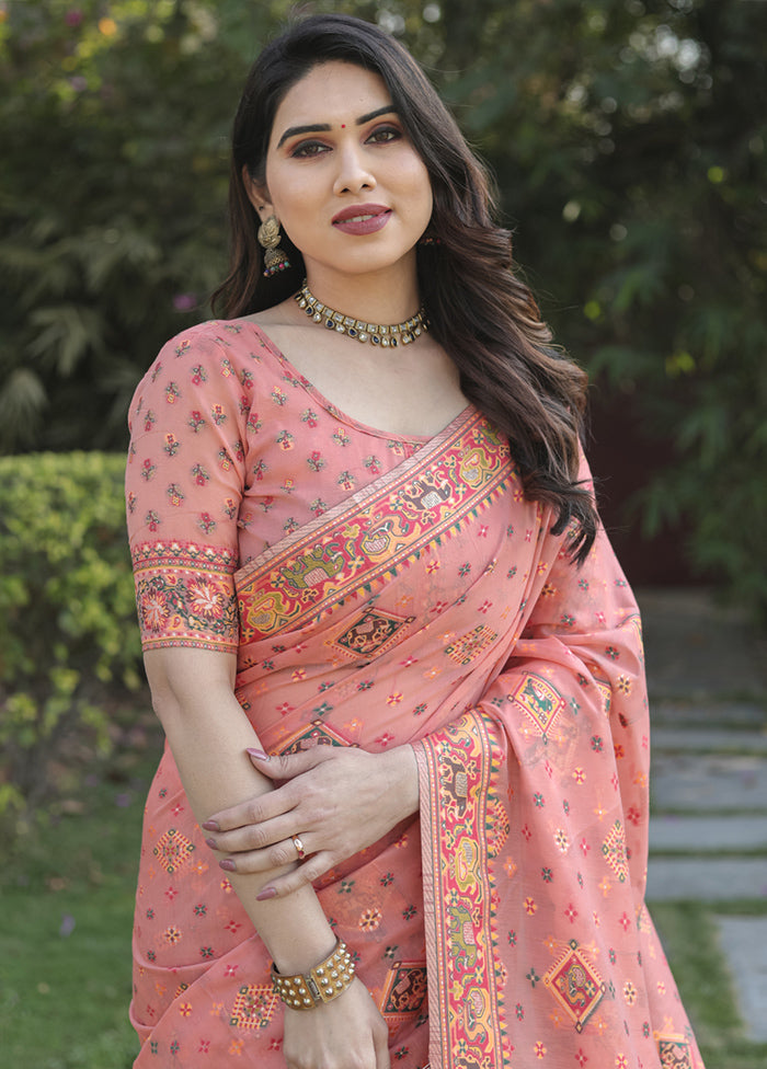 Pink Cotton Saree With Blouse Piece