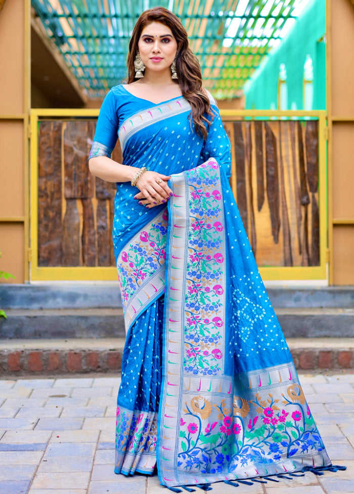 Blue Pure Dupion Silk Saree With Blouse Piece