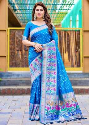 Blue Pure Dupion Silk Saree With Blouse Piece