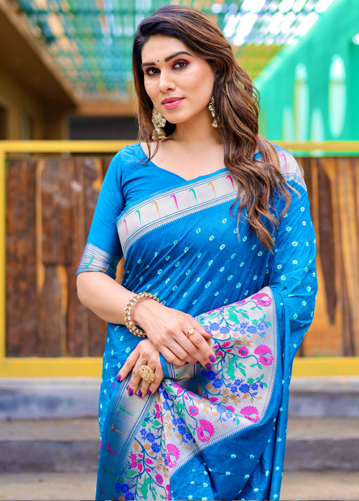 Blue Pure Dupion Silk Saree With Blouse Piece