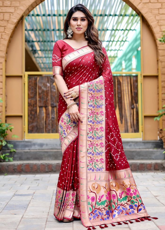 Maroon Pure Dupion Silk Saree With Blouse Piece