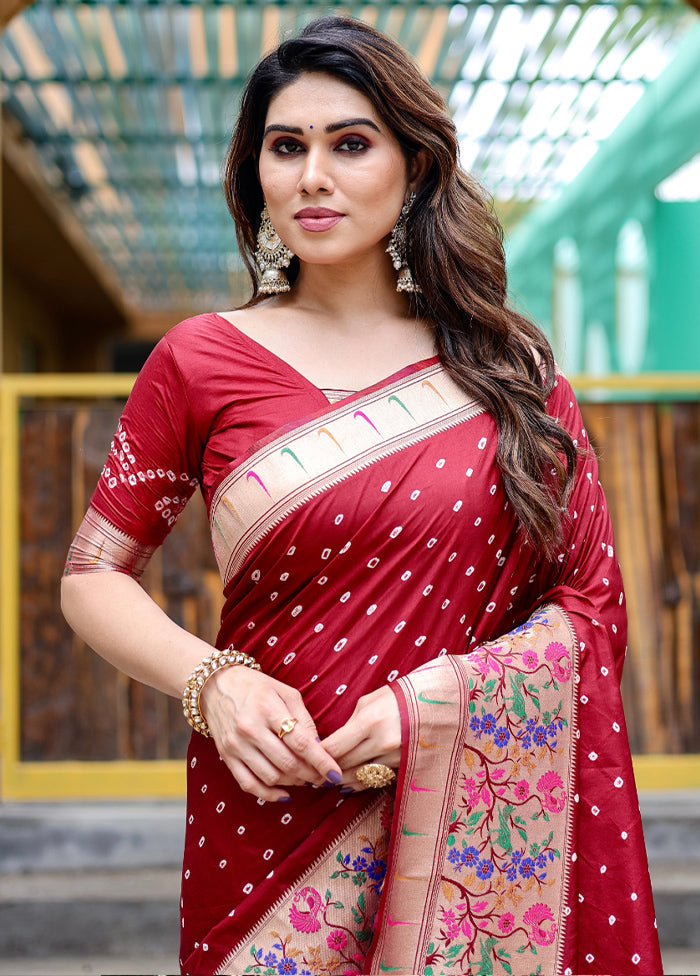 Maroon Pure Dupion Silk Saree With Blouse Piece