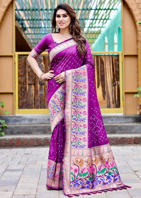 Purple Pure Dupion Silk Saree With Blouse Piece